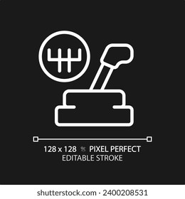 2D pixel perfect editable white car gear lever icon, isolated vector, thin line simple illustration representing car service and repair.