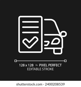 Icono de seguro de coche blanco de píxeles 2D perfecto editable, vector aislado, ilustración de línea delgada simple que representa el servicio y reparación del coche.