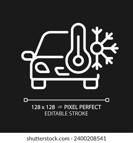 2D pixel perfect editable white car air conditioner icon, isolated vector, thin line simple illustration representing car service and repair.