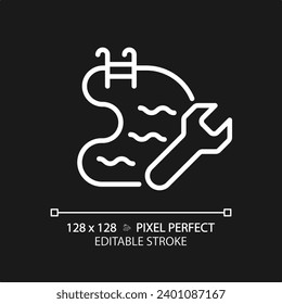 2D pixel perfect editable white swimming pool maintenance icon, isolated vector, thin line illustration representing plumbing.