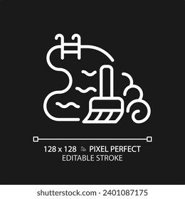 2D pixel perfect editable white swimming pool cleaning icon, isolated vector, thin line illustration representing plumbing.