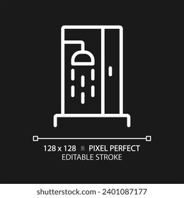 2D pixel perfect editable white shower icon, isolated vector, thin line illustration representing plumbing.