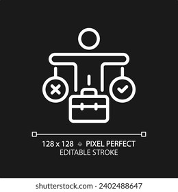 2D pixel perfect editable white decision making icon, isolated vector, thin line illustration representing soft skills.