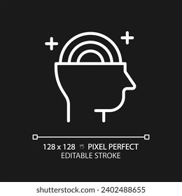 2D Pixel perfekt bearbeitbare weiße Psychologie Symbol, einzelne Vektorgrafik, dünne Linie Abbildung, die weiche Fähigkeiten.
