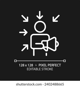 2D pixel perfect editable white promotion icon, isolated vector, thin line illustration representing soft skills.