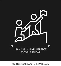 2D pixel perfect editable white leadership icon, isolated vector, thin line illustration representing soft skills.
