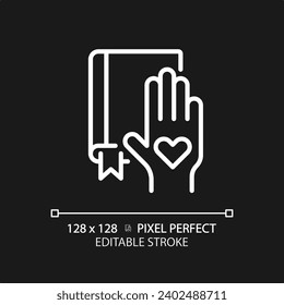 2D pixel perfect editable white icon with willingness to learn, isolated vector, thin line illustration representing soft skills.