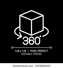 2D pixel perfect editable white VR 360 icon, isolated vector, thin line illustration representing VR, AR and MR.