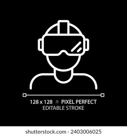2D pixel perfect editable white virtual reality simulator icon, isolated vector, thin line illustration representing VR, AR and MR.