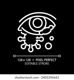 2D pixel perfect editable white eye infection icon, isolated vector, thin line illustration representing eye care.