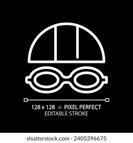 2D pixel perfect editable white swimming goggles icon, isolated vector, thin line illustration representing eye care.
