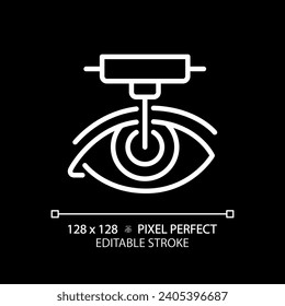 2D pixel perfect editable white laser surgery icon, isolated vector, thin line illustration representing eye care.
