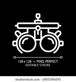 Icono de cuadro de prueba blanco editable de píxeles 2D, vector aislado, ilustración de línea delgada que representa cuidado ocular.