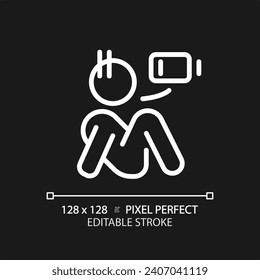 Icono de apatía blanca editable de píxeles 2D, vector simple aislado, ilustración de línea delgada que representa la psicología.
