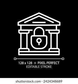 2D pixel perfect editable white closed bank icon, isolated vector, thin line illustration representing economic crisis.