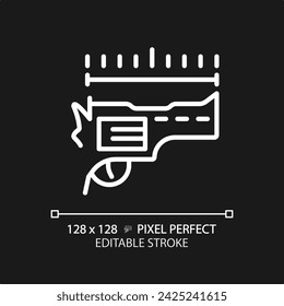 2D Pixel perfekt editierbare weiße Fasslänge Symbol, isolierter einfacher Vektor, dünne Linie Illustration darstellt Waffen.