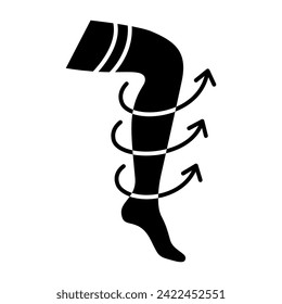 2D pixel perfect glyph style compression stockings icon, isolated vector, silhouette illustration representing medical care equipment.