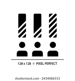 2D pixel perfect glyph style icon of candidate ranking with bar graph, isolated vector illustration, flat design chart.
