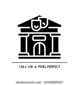 2D pixel perfect glyph style library icon, isolated vector, silhouette building illustration.