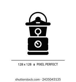 2D pixel perfect glyph style lantern icon, isolated vector, hiking gear silhouette illustration.