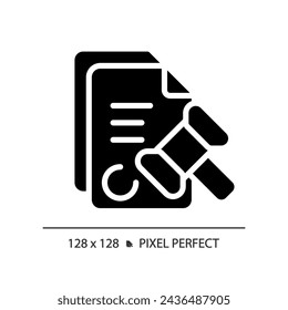 2D pixel perfect glyph style legal notice icon, isolated vector, silhouette document illustration