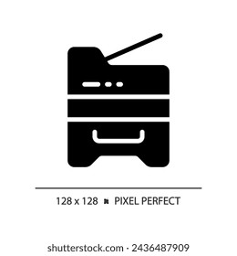 2D pixel perfect glyph style copier icon, isolated vector, silhouette document illustration
