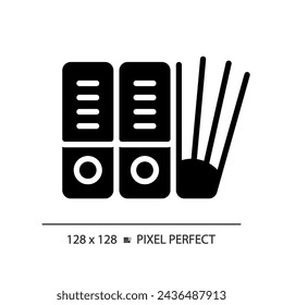 Icono de archivo de estilo de glifo perfecto de píxel 2D, vector aislado, ilustración de documento de silueta