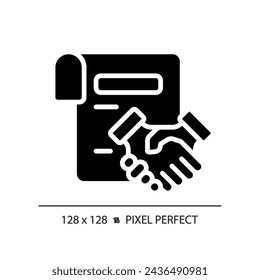 2D pixel perfect glyph style agreement icon, isolated vector, silhouette document illustration