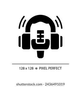 2D pixel perfect glyph style broadcasting icon, isolated vector, thin line illustration representing journalism.