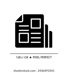 2D Pixel perfekte Glyphe Stil Magazin Icon, isolierter Vektor, dünne Linie Illustration, die Journalismus darstellt.