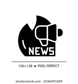 2D pixel perfect glyph style news broadcast icon, isolated vector, thin line illustration representing journalism.