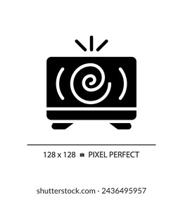 2D pixel perfect glyph style television news icon, isolated vector, thin line illustration representing journalism.