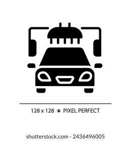 2D pixel perfect glyph style car wash icon, isolated vector, simple silhouette illustration representing car service and repair.