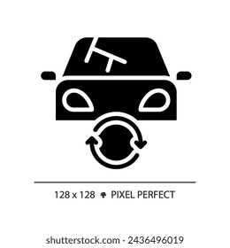 2D pixel perfect glyph style car headlight icon, isolated vector, simple silhouette illustration representing car service and repair.