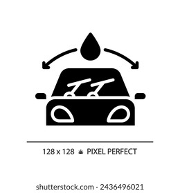 2D pixel perfect glyph style car windshield icon, isolated vector, simple silhouette illustration representing car service and repair.