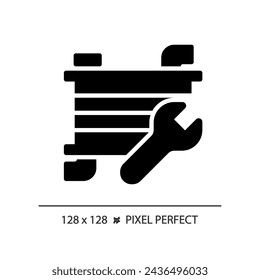 2D pixel perfect glyph style car radiator repair icon, isolated vector, simple silhouette illustration representing car service and repair.