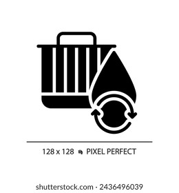 2D pixel perfect glyph style car oil filter icon, isolated vector, simple silhouette illustration representing car service and repair.
