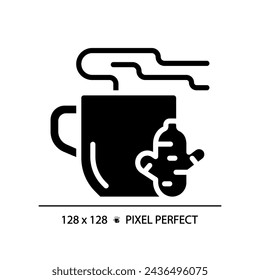2D pixel perfect glyph style ginger tea icon, isolated vector, silhouette illustration representing allergen free.