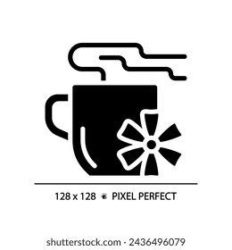 2D pixel perfect glyph style flower tea icon, isolated vector, silhouette illustration representing allergen free.