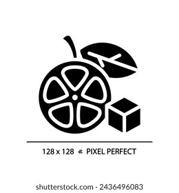 Icono de fruta de estilo glifo perfecto de píxel 2D, vector aislado, ilustración de silueta que representa libre de alérgenos.