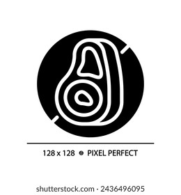 2D pixel perfect glyph style meat free icon, isolated vector, silhouette illustration representing allergen free.
