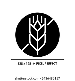 2D pixel perfect glyph style gluten free icon, isolated vector, silhouette illustration representing allergen free.