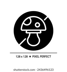 2D pixel perfect glyph style mushroom free icon, isolated vector, silhouette illustration representing allergen free.