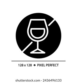 2D Pixel perfekte Glyphe Stil Alkohol frei Ikone, isolierter Vektor, Silhouette Illustration repräsentiert Allergen frei.