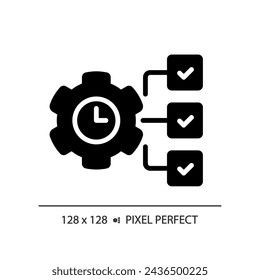 2D pixel perfect glyph style time management icon, isolated vector, silhouette illustration representing soft skills.
