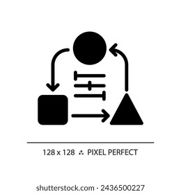 Icono de adaptabilidad de estilo de glifo perfecto de píxel 2D, vector aislado, ilustración de silueta que representa habilidades suaves.