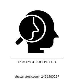 2D pixel perfect glyph style introspection icon, isolated vector, silhouette illustration representing soft skills.