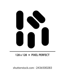 Icono de bacilo de estilo glifo perfecto de píxel 2D, vector aislado, ilustración de silueta simple que representa bacterias.