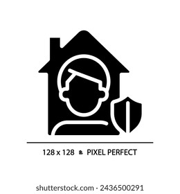 2D pixel perfect glyph style home quarantine icon, isolated vector, simple silhouette illustration representing bacteria.
