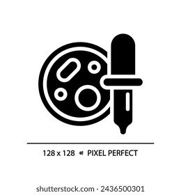 2D pixel perfect glyph style bacteria with dropper icon, isolated vector, simple silhouette illustration representing bacteria.